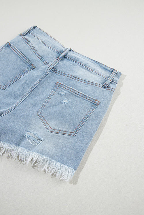 Distressed Denim Raw Hem High Waist Shorts