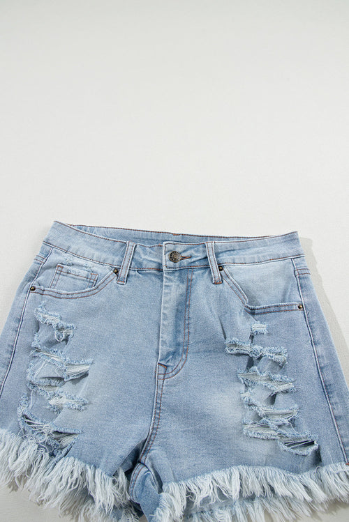 Distressed Denim Raw Hem High Waist Shorts